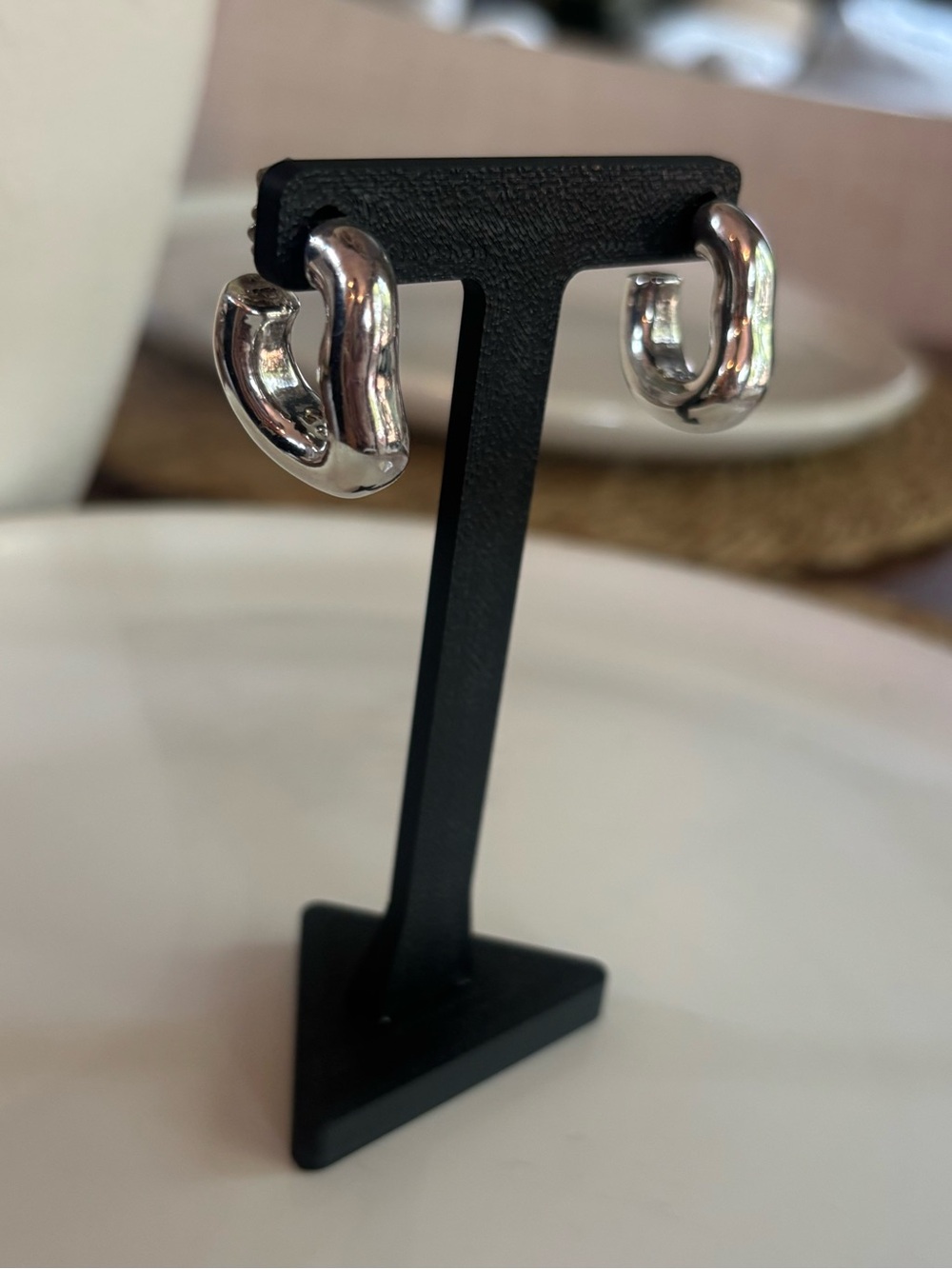 Simon Sebbag Sterling Silver Chunky Hoop Earrings 925 SSD Post Back Puffy 22.5mm